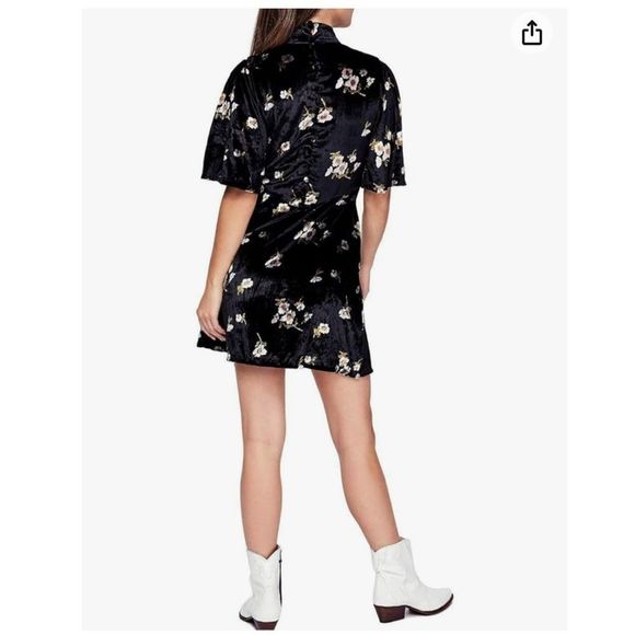 Free People Be My Baby Velvet Floral Print High Neck Mini Dress - Picture 3 of 12
